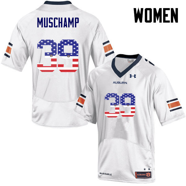 Women #39 Robert Muschamp Auburn Tigers USA Flag Fashion College Football Jerseys-White - Click Image to Close
